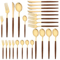 Axyaa Stainless Steel Wooden Handle Cutlery Set Dinnerware Flatware Knife Spoon Fork
