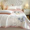 Axyaa Summer Silk Quilt Set - Butterfly Embroidery, Washed, Four-Piece & Three-Piece
