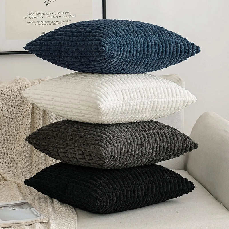 Axyaa Black Corduroy Stripe Pillow Cover 18x18 Inch Soft Square Cushion Case