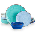 Axyaa Ceramic Dinnerware Set Color Handpainted Spirals Pattern - Plates & Bowls
