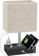 Axyaa Beige Bedside Lamp with USB Ports and Phone Stands