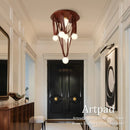 Axyaa Nordic Brown Leather Ceiling Chandelier LED Fixture - Modern Round Design
