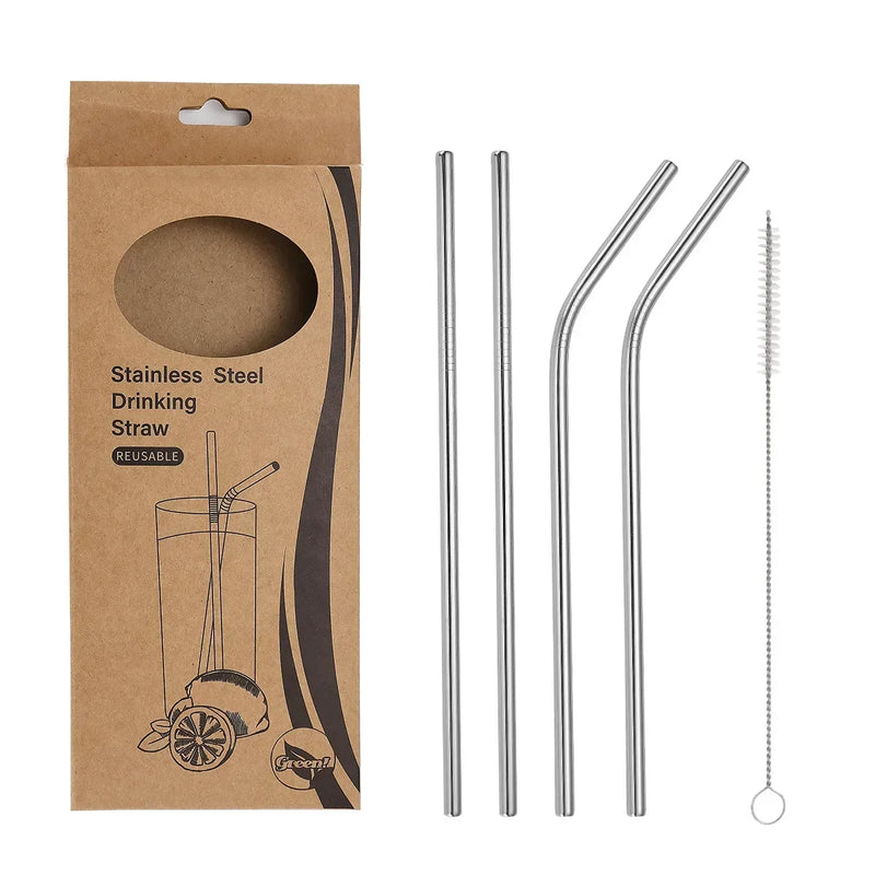 Axyaa Stainless Steel Straws Set - Reusable, Washable, Ideal for Smoothies, Juice