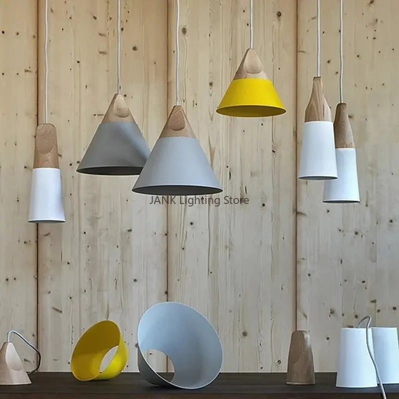 Axyaa Wood Iron Pendant Lamp for Modern Living Space Lighting