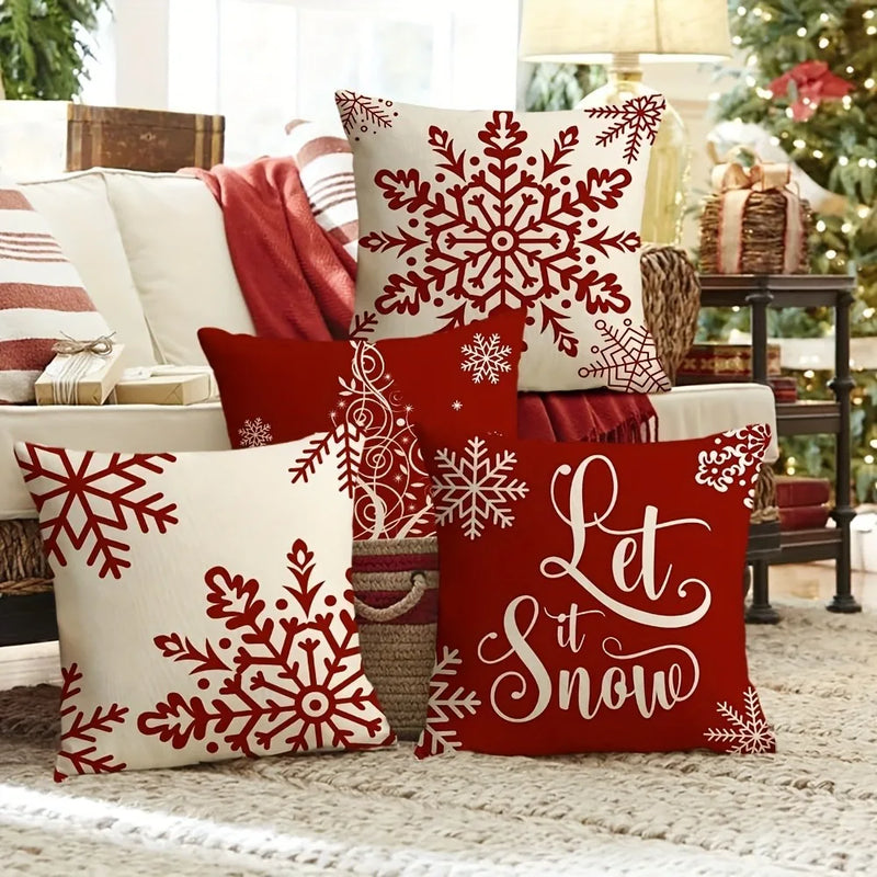 Axyaa Red Snowflake Christmas Tree Pillowcover for Festive Living Room Decor