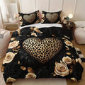 Axyaa Leopard Heart Rose Bedding Set: Luxury Romantic Style Bedroom Decor