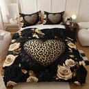 Axyaa Leopard Heart Rose Bedding Set: Luxury Romantic Style Bedroom Decor