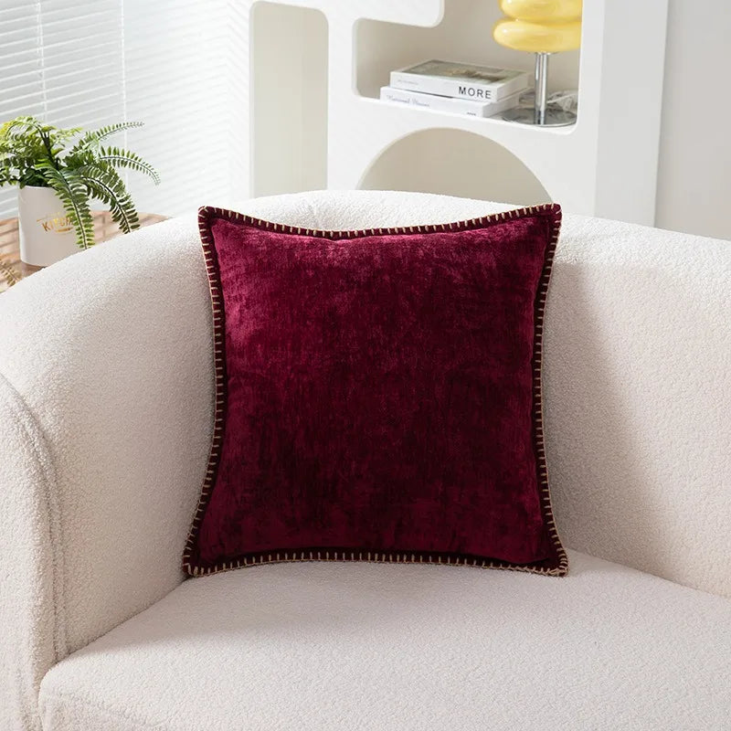 Blue Chenille Luxury Lumbar Pillow Case for Bed Sofa Couch by Axyaa