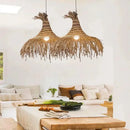 Axyaa Wabi Sabi Rattan Straw Hat Chandelier Pendant Lights