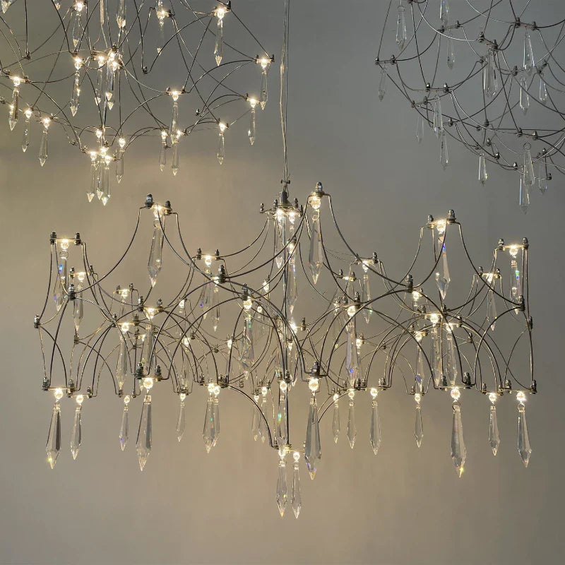 Axyaa Starry Crystal Chandelier: Luxe Modern Lighting for Hotel, Villa, Dining Room