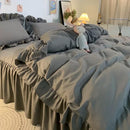 Axyaa Princess Style Bedding Set - Woman's Solid Color Ruffles Duvet Cover & Sheets