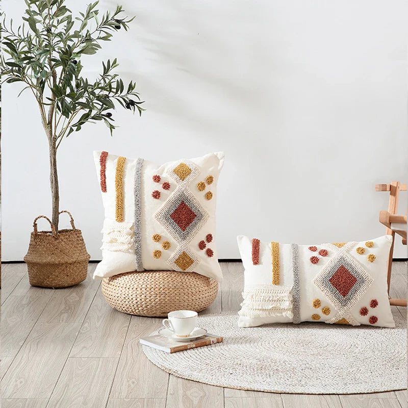 Axyaa Bohemian Tassel Tufted Cushion Cover for Home Decor