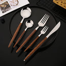 Axyaa Western Stainless Steel Cutlery Set with Imitation Wooden Handle