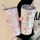 Axyaa Puppy Stainless Steel Thermos Tumbler with Straw - 500ML Thermal Drinkware Bottle