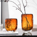 Axyaa Amber Glass Vase: Ice Patterned Decor for Flowers & Table Arrangements