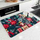 Axyaa Christmas Holly Absorbent Dry Mat for Dishes and Cups
