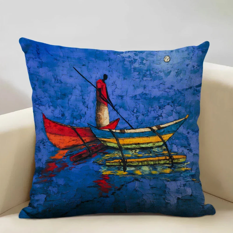 Axyaa African Oil Painting Art Pillow Case 45x45cm Linen Cushion Cover