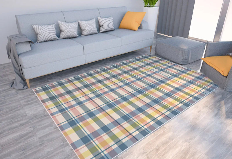 Axyaa Geometric Plaid Striped Print Carpet for Home Living Room and Bedroom Decor
