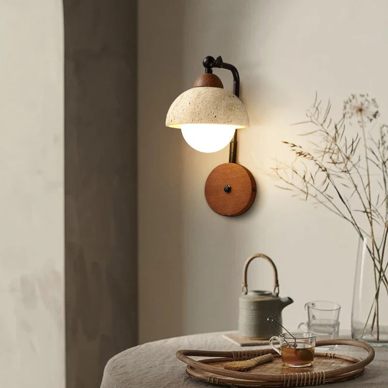 Axyaa Warm Yellow Travertine Half Circle LED Wall Lamp Modern Stone Home Decor
