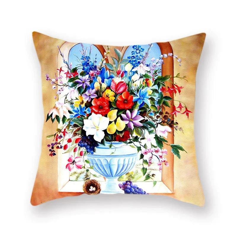 Purple Rose Vase Decorative Pillow Cover 45x45cm by Axyaa