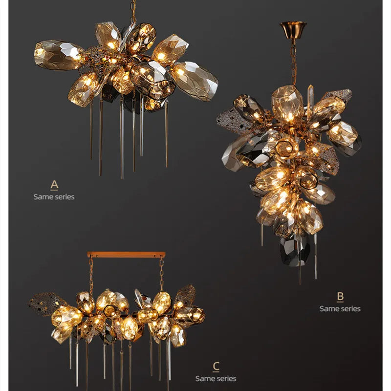 Luxury Axyaa Villa Glass Chandelier: Modern Metal Living Room Lighting Fixture