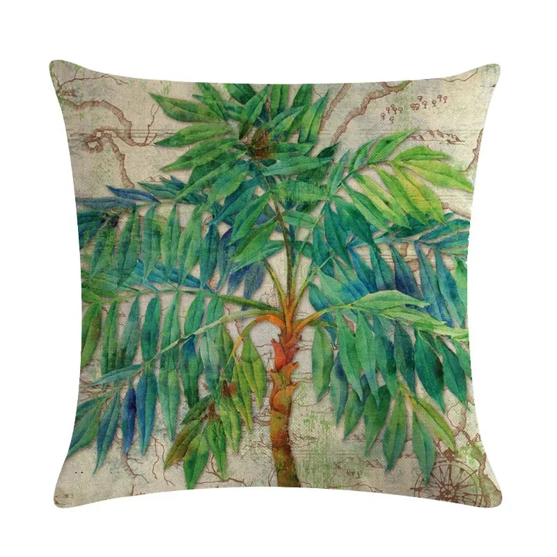 Tropical Tree Green Plant Linen Cushion Cover by Axyaa for Home Decoration