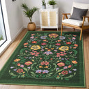 Retro Floral Print Bohemian Rug by Axyaa - Machine Washable & Non-slip Area Mat