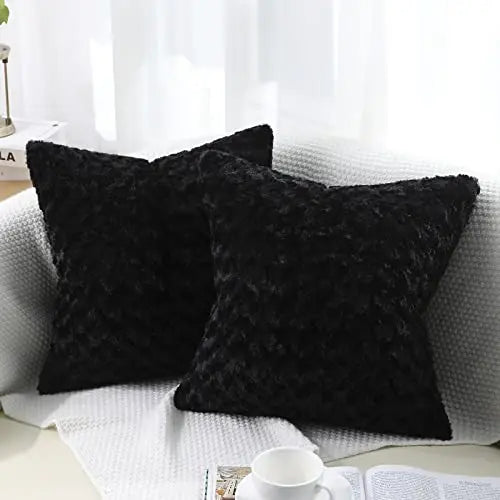 Axyaa Faux Fur Plush Cushion Covers Set - Ultra Soft Sofa Pillow Cases