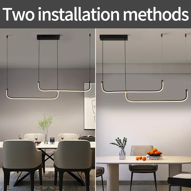Axyaa Modern LED Pendant Light for Dining Room, Adjustable Height, Black Linear Fixture