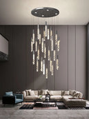 Axyaa Luxury Crystal Column Chandelier for Staircase LED Pendant Lamp