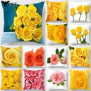 Axyaa Yellow Rose Print Pattern Cushion Cover for Home Decor
