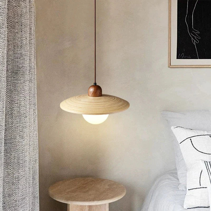 Axya Japanese Cream Style Wood Pendant Lamp for Bedroom, Retro Nordic Restaurant Decor