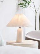 Axyaa White/Green Ceramic Table Lamp with LED Light & Pleated Lampshade