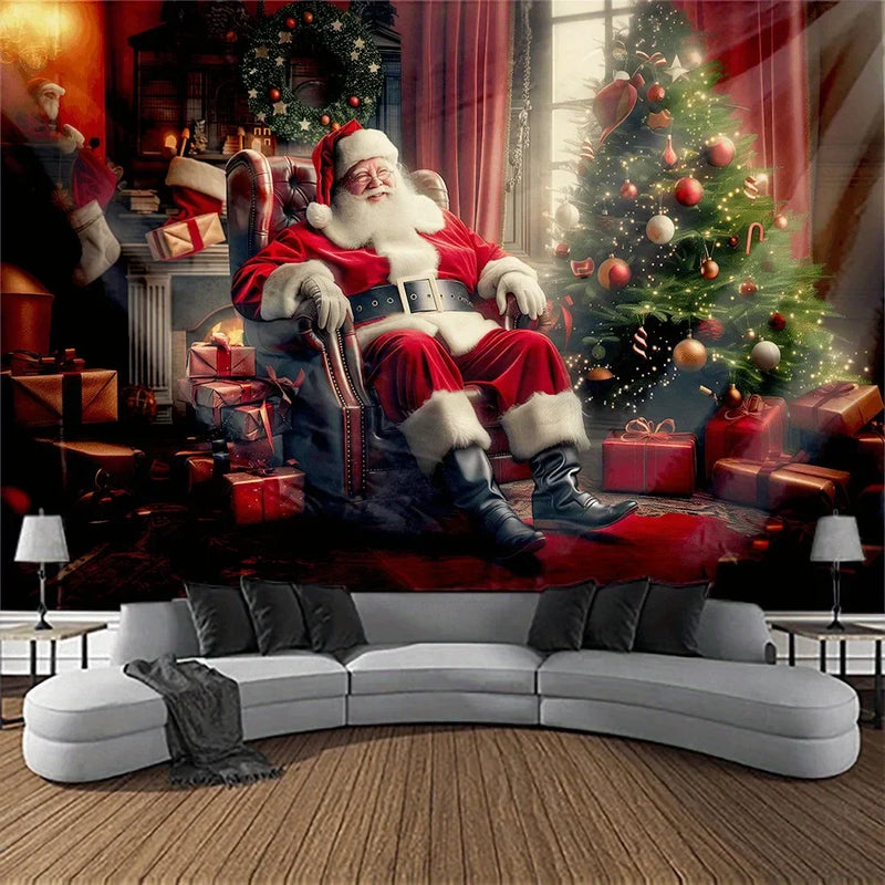 Axyaa Christmas Party Decoration Tapestry Santa Claus Christmas Tree Living Room Decor