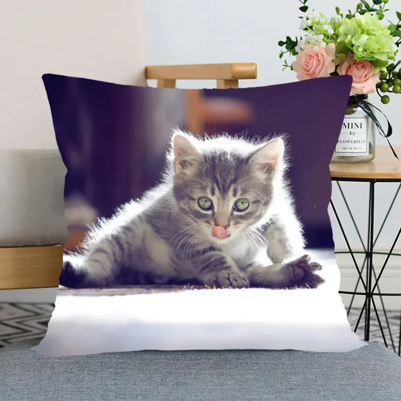 Cute Cat Print Pillowcase by Axyaa - Perfect for Home, Car, and Sofa