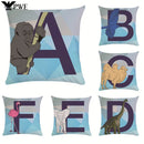 Axyaa Blue Letter Animal Print Pillowcase - Super Soft Peach Skin - Fashion Cushion Cover
