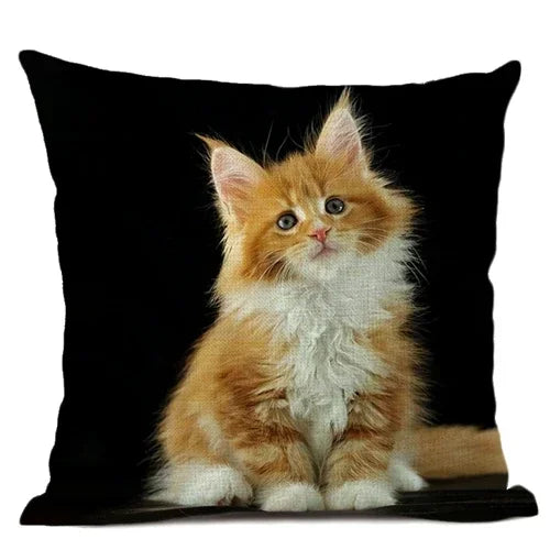 Axyaa Cat Pattern Cushion Cover 45x45cm Linen Pillowcase for Home Sofa Art Decor