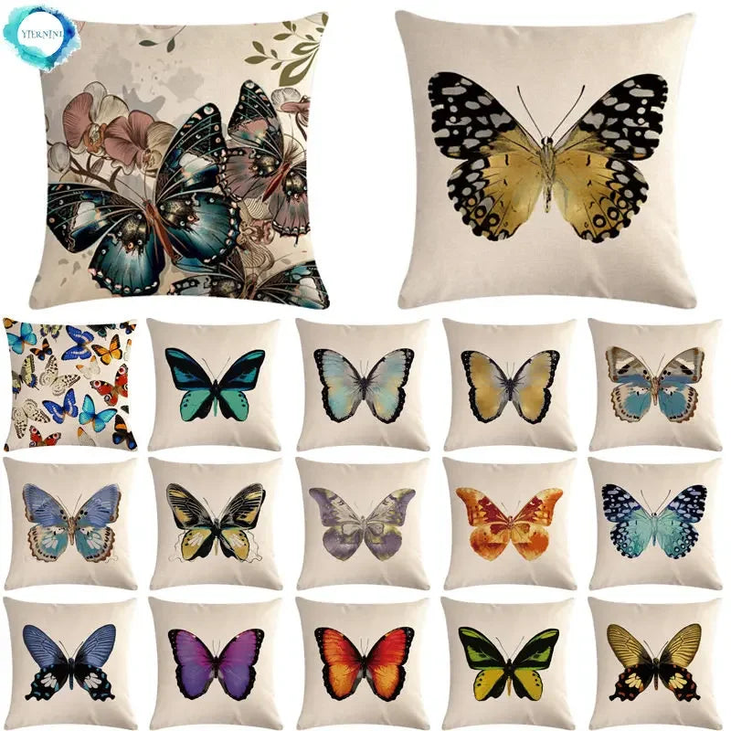 Butterfly Cotton Linen Throw Pillow Cover for Home & Car Decor - Axyaa