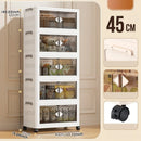 Axyaa 45cm Foldable Plastic Storage Box with Wheels, Multi-Layer Cabinet Organizer