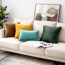 Axyaa Green Velvet Pompom Throw Pillow Cover Luxury European Style