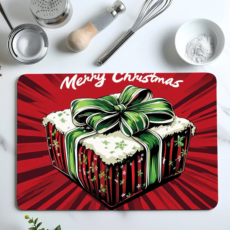 Axyaa Christmas Kitchen Draining Mat - Quick Dry & Absorbent Dish Drying Pad