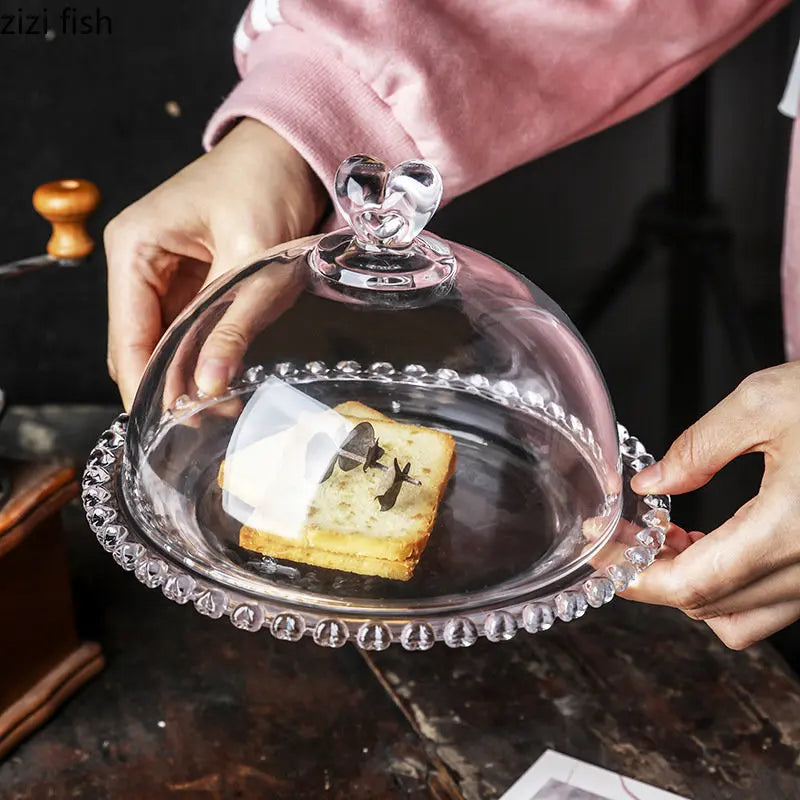 Axya Glass Cake Tray with Cover and Stand Butter Dish Dessert Plate Display Tray