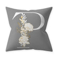 Axyaa Grey Flowery Print Alphabetic Cushion Cover for Home Sofa Decor 45x45cm