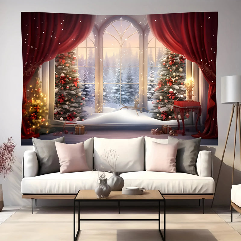 Axyaa Christmas Tree Snow Scene Tapestry for Home Outdoor Party Decoration