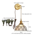 Axyaa Tiffany Glass LED Wall Lamp Pull Chain Switch Vintage Copper Wall Lights