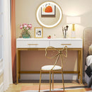 Axyaa 41" Gold Computer Desk 2 Drawers, Modern Writing Office Vanity Table