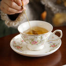 Axyaa Floral Ceramic Coffee Mug and Plate Set with Gold Rim