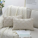 Axyaa Striped Furry Cushion Cover, Cozy Cotton Linen Pillowcase
