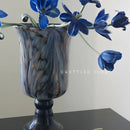 Axyaa Blue and Gold Gradient French Glass Vase - Large Wabi-Sabi Art Piece