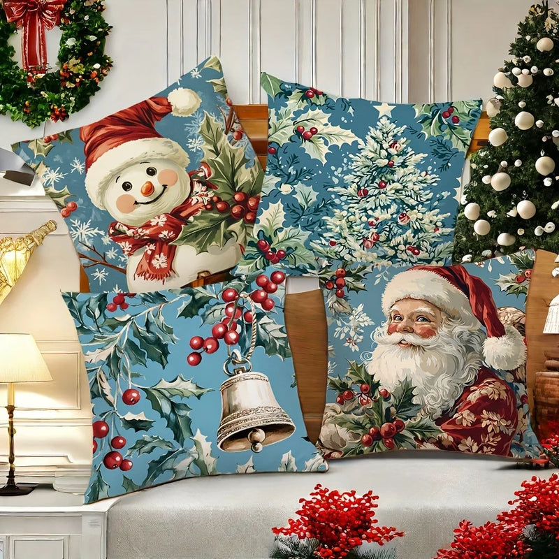 Axyaa Christmas Pillowcase with Retro Santa Claus Snowman Print